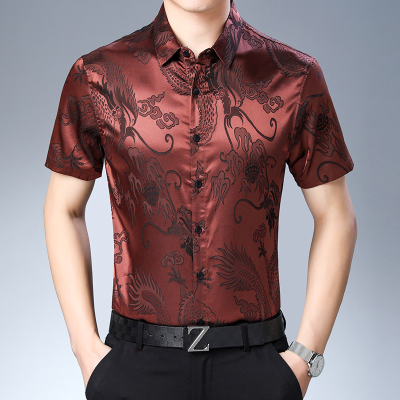 Mens Satin Silk Dress Shirt - 남성용 패션 패턴 실크 셔츠, 남성