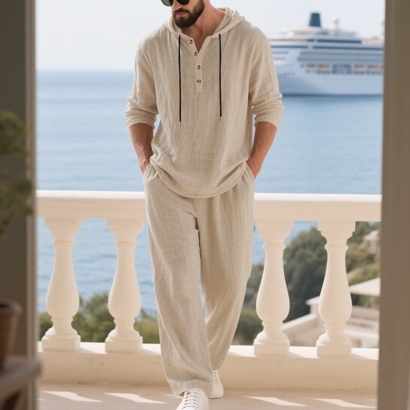 Mens Linen Shirt Long Sleeve - 크로스보더 가을 린넨 남성 캐주얼 수트