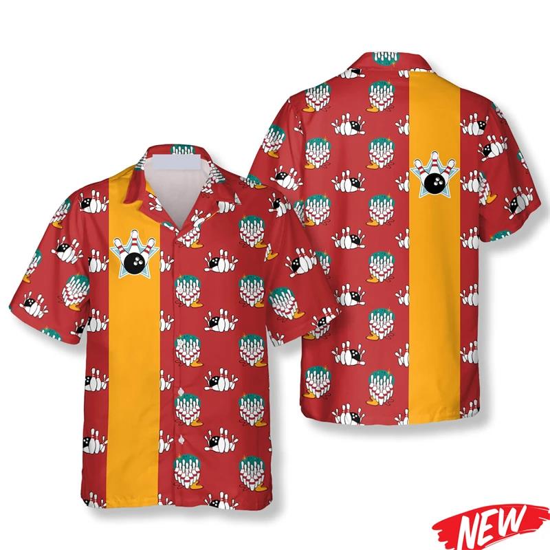 Short Sleeve Bowling Shirt Retro - 클래식 볼링 패턴 남성용 하와이안 셔츠