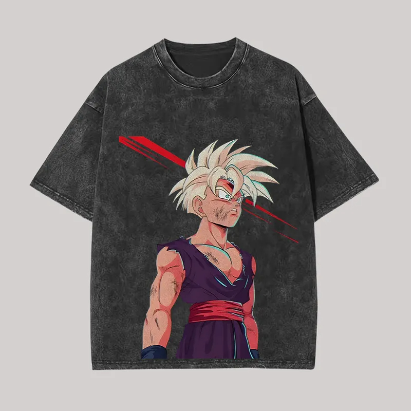 Acid Wash Vintage Graphic T Shirt - 고한 티셔츠 드래곤볼 Z 애니메이션 남성