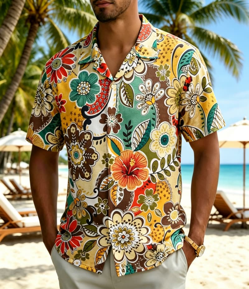 Vintage Hawaiian Floral Shirt - 남성용 빈티지 보헤미안 트로피컬 플로럴 프린트
