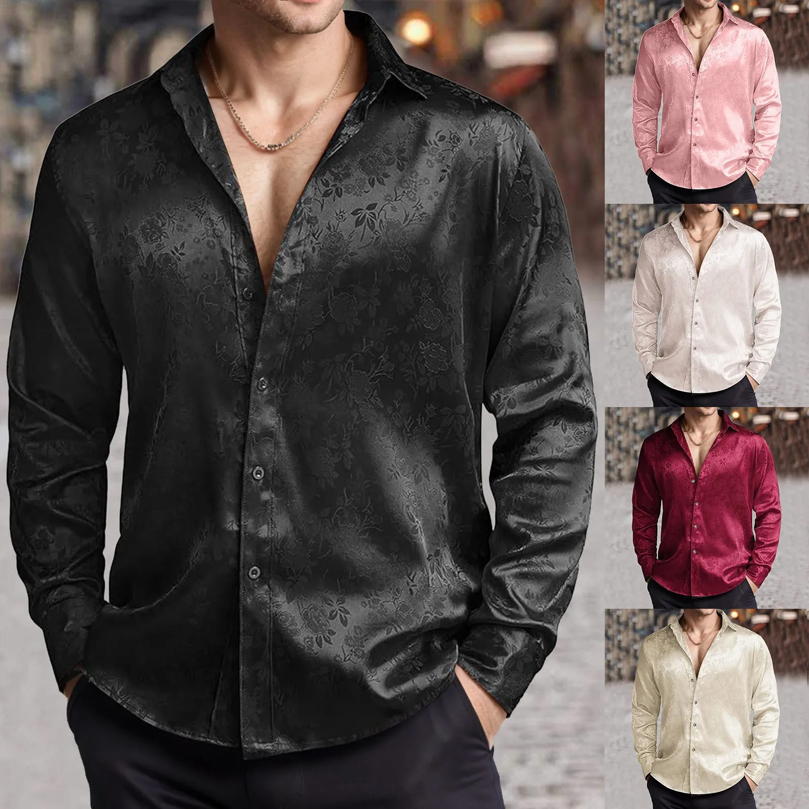 Mens Satin Silk Dress Shirt - 남성 모조 실크 새틴 드레스 셔츠