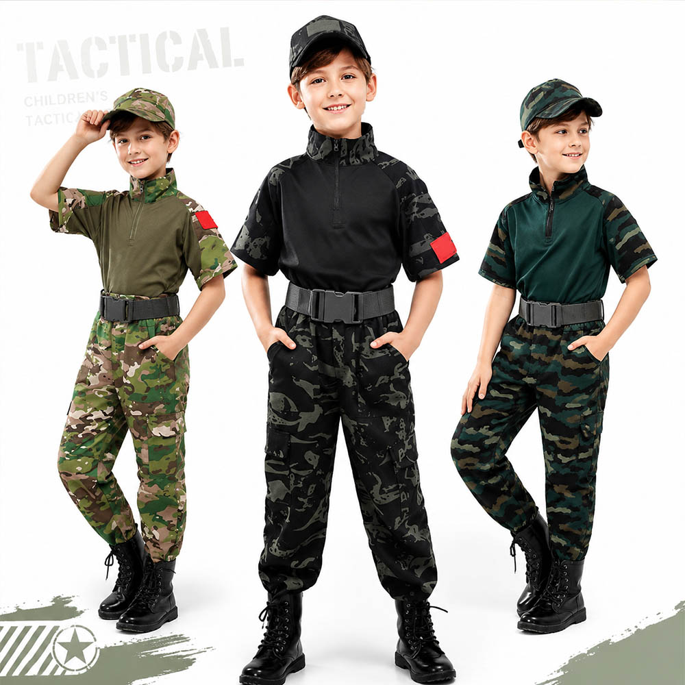 Tactical Military Shirt Cargo - 어린이 위장 전술 개구리복 반팔 티셔츠