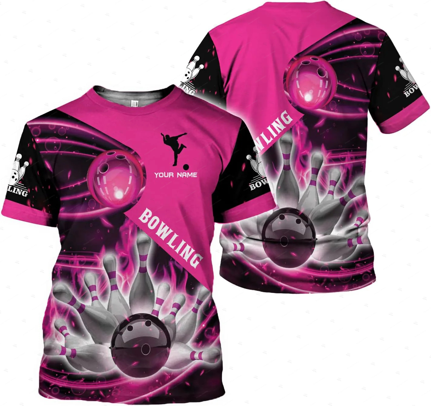 Short Sleeve Bowling Shirt Retro - 사용자 정의 이름 그라디언트 볼링 불꽃