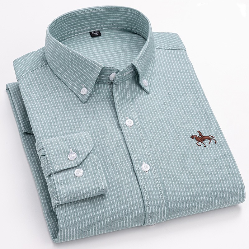 Oxford Cotton Casual Shirt Business - 남성용 긴 소매 캐주얼 비즈니스 레귤러