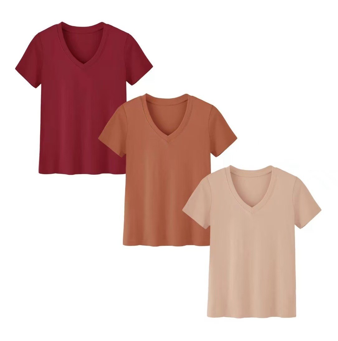 T-Shirts - 여성 캐주얼 하이넥 반팔 니트 스킴