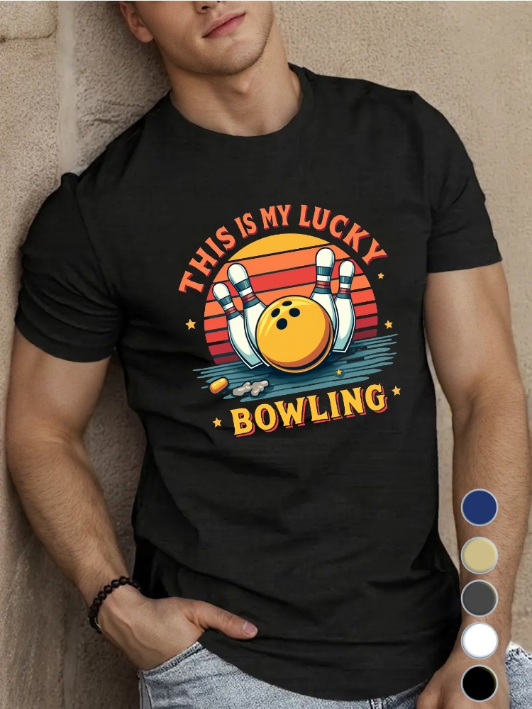 Short Sleeve Bowling Shirt Retro - 로얄 블루 남성용 크루넥 면 티셔츠