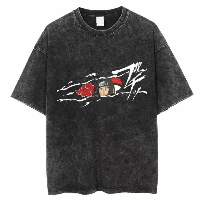 Acid Wash Vintage Graphic T Shirt - 디스트레스드 워시 티셔츠 나루토 남녀공용 애시드