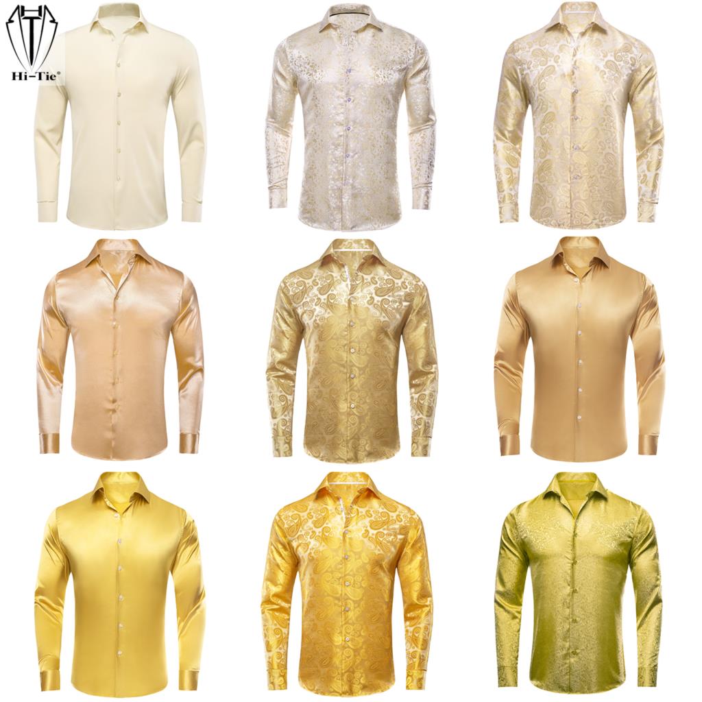 Mens Satin Silk Dress Shirt - 하이타이 골드 베이지 아이보리 샴페인 실크