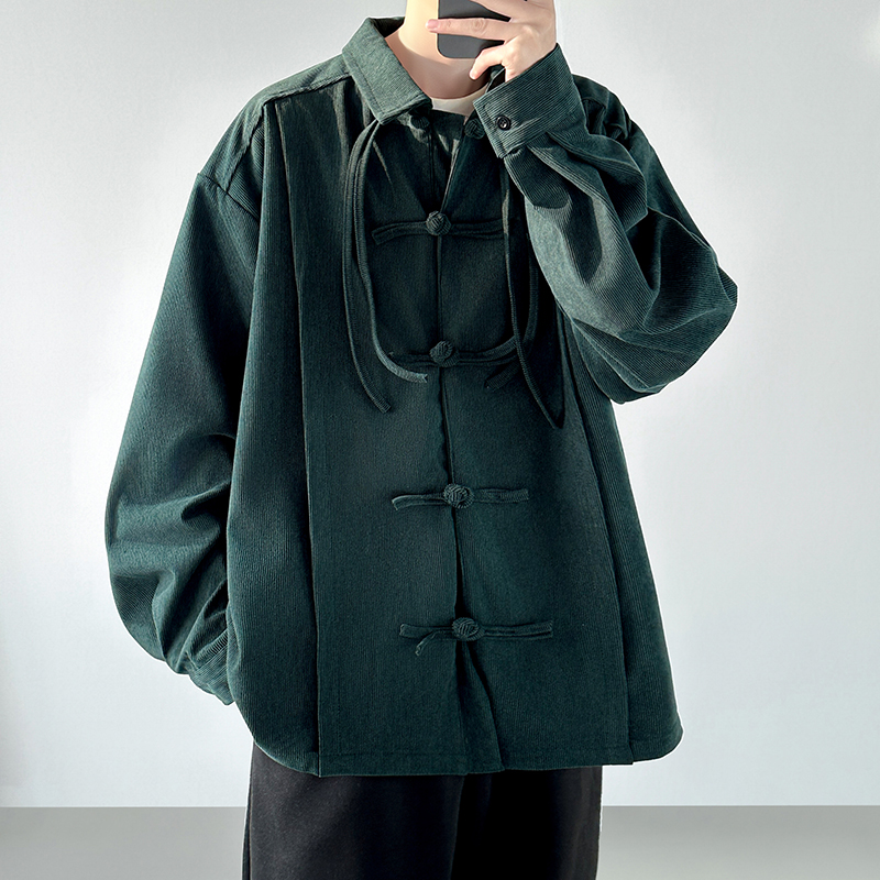 Corduroy Button Up Shirt Men - 2025 남성 레트로 중국풍 코듀로이 셔츠