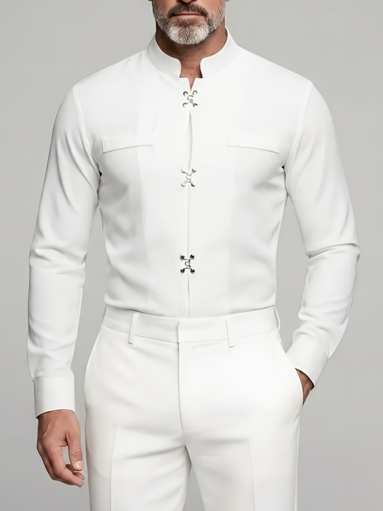 Mandarin Collar Formal Shirt Slim Fit - 럭셔리 남성용 만다린 스타일 스탠드 칼라