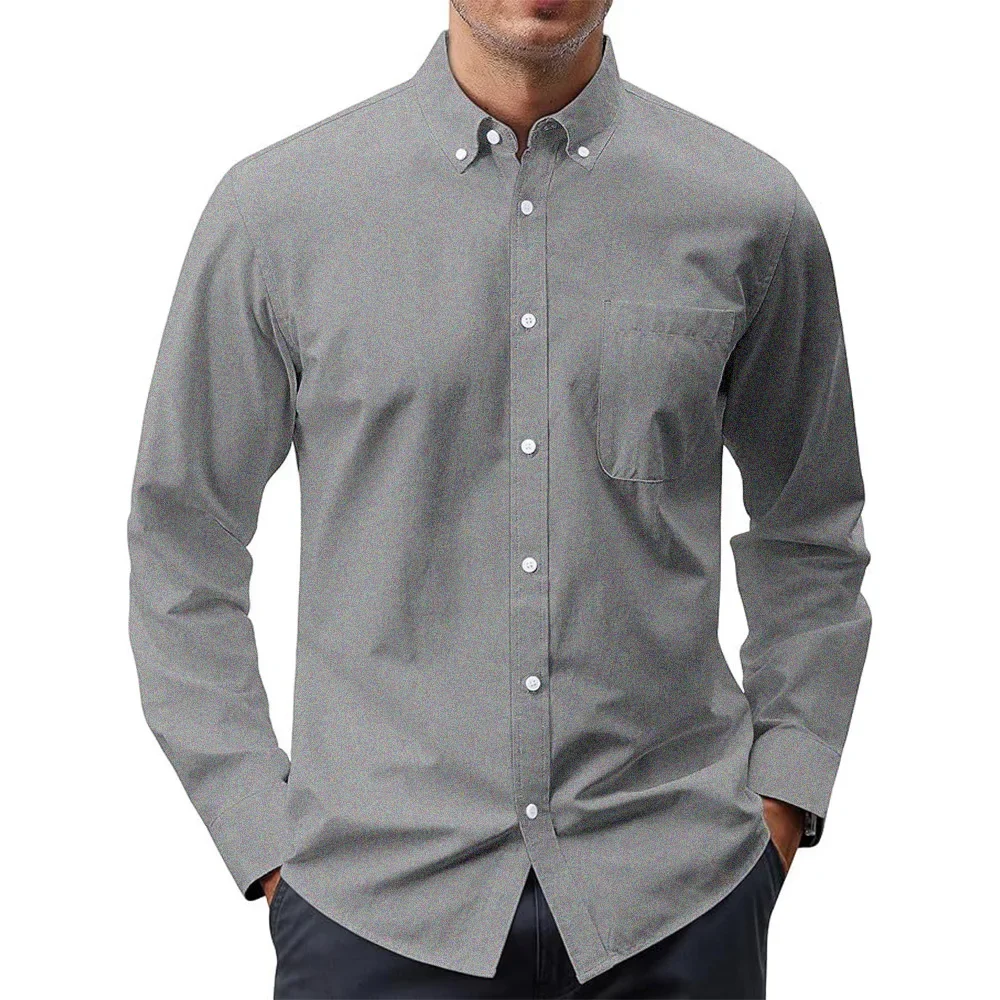 Oxford Cotton Casual Shirt Business - 남성용 긴 소매 셔츠 솔리드 컬러