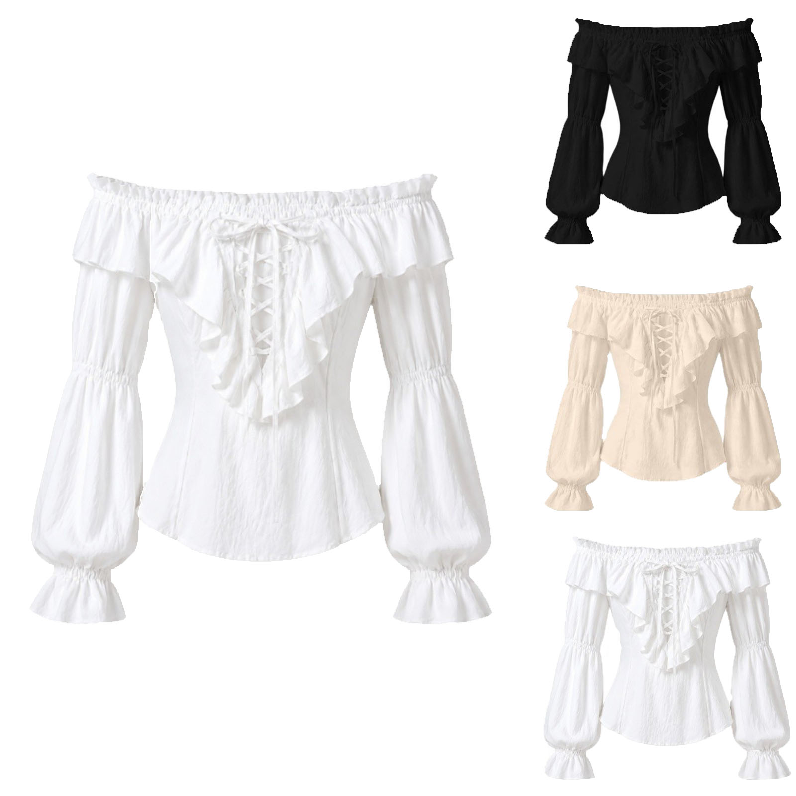 여성용 해적 셔츠 르네상스 고딕 러플 레이스업 블라우스 - Medieval Gothic Lace Up Pirate Shirt 리뷰 및 가격