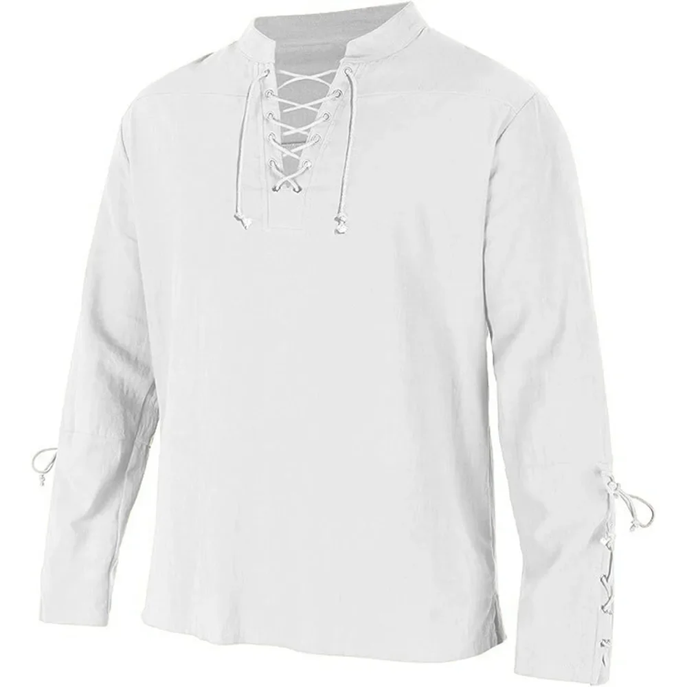남성용 긴팔 셔츠, 레이스업 V넥 커프, 중세 해적 원 - Medieval Gothic Lace Up Pirate Shirt 리뷰 및 가격