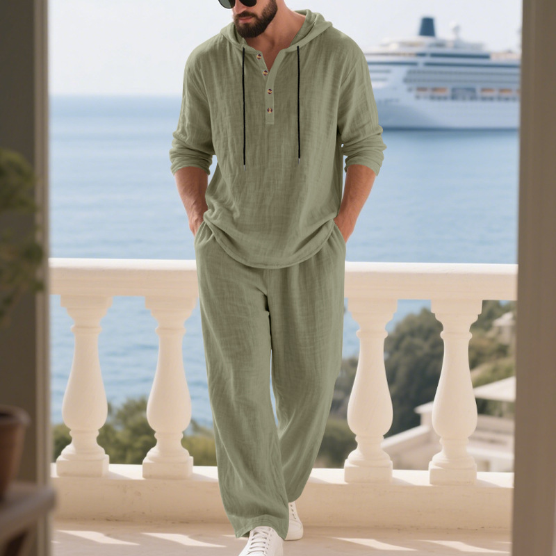 크로스보더 가을 린넨 남성 캐주얼 수트 루즈핏 후드 헨 - Mens Linen Shirt Long Sleeve 리뷰 및 가격