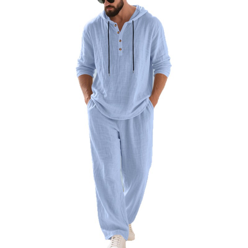 크로스보더 가을 린넨 남성 캐주얼 수트 루즈핏 후드 헨 - Mens Linen Shirt Long Sleeve 리뷰 및 가격