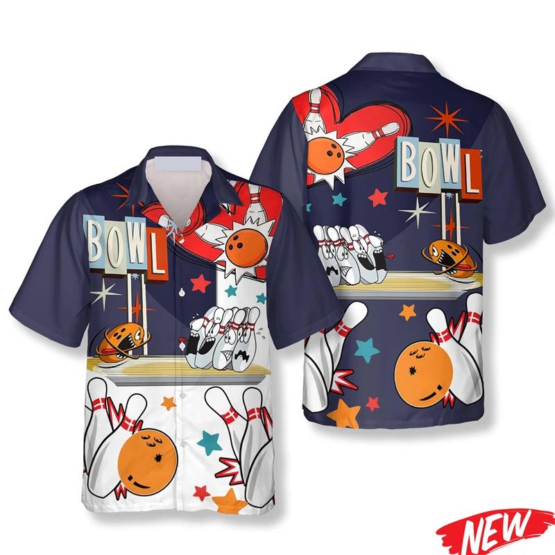 클래식 볼링 패턴 남성용 하와이안 셔츠 여름 스트리트  - Short Sleeve Bowling Shirt Retro 리뷰 및 가격