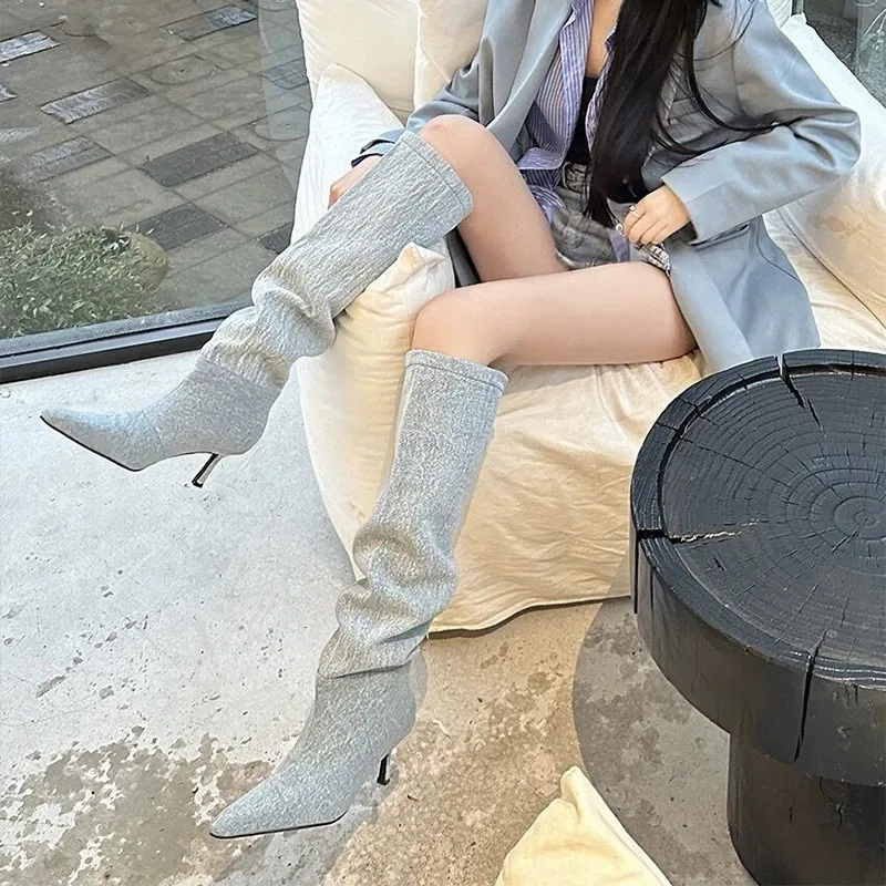 하이힐 롱 튜브 오버 니 폴디드 부티 여성 부츠 가을  - Jeans 리뷰 및 가격