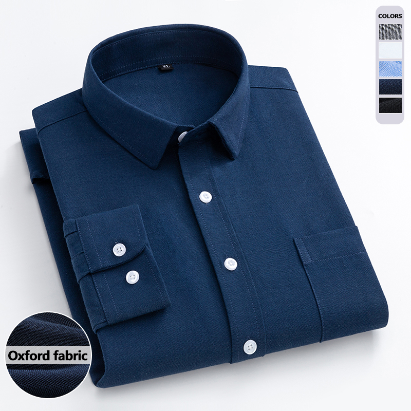 네이비 블루 옥스포드 셔츠 남성용 긴팔 봄 가을 패션  - Oxford Cotton Casual Shirt Business 리뷰 및 가격