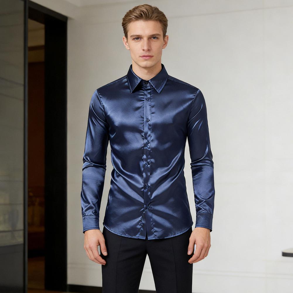 블루 오렌지 레드 옐로우 새틴 실크 셔츠 남성 캐주얼  - Mens Satin Silk Dress Shirt 리뷰 및 가격