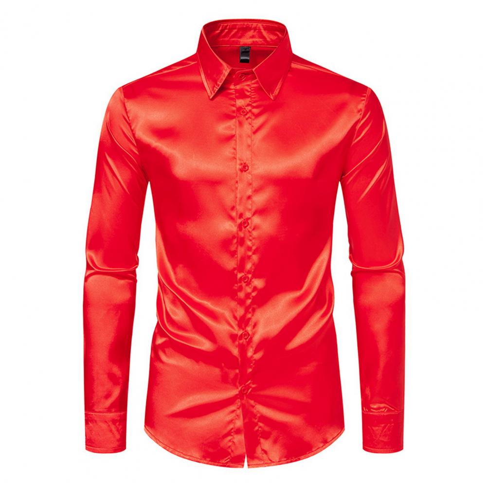 블루 오렌지 레드 옐로우 새틴 실크 셔츠 남성 캐주얼  - Mens Satin Silk Dress Shirt 리뷰 및 가격
