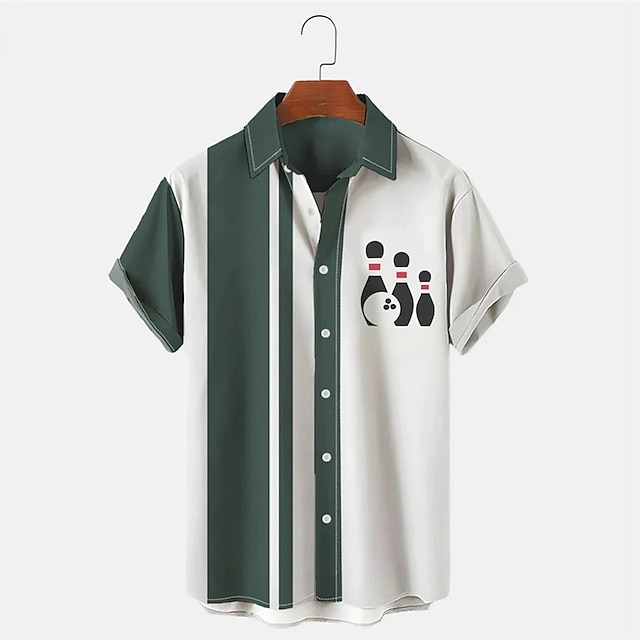 남성용 스트라이프 볼링 패턴 프린트 반팔 라펠 셔츠 레 - Short Sleeve Bowling Shirt Retro 리뷰 및 가격