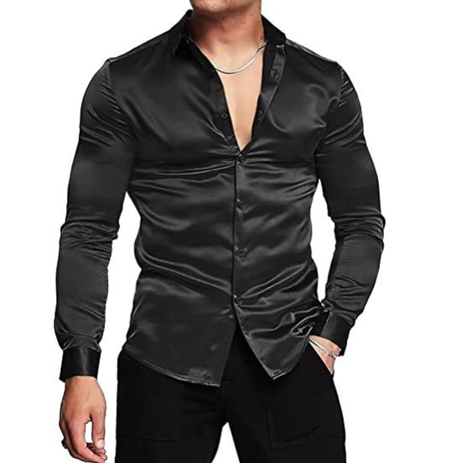 봄 가을 실크 새틴 셔츠 고급 드레스 셔츠 남성 슬림  - Mens Satin Silk Dress Shirt 리뷰 및 가격