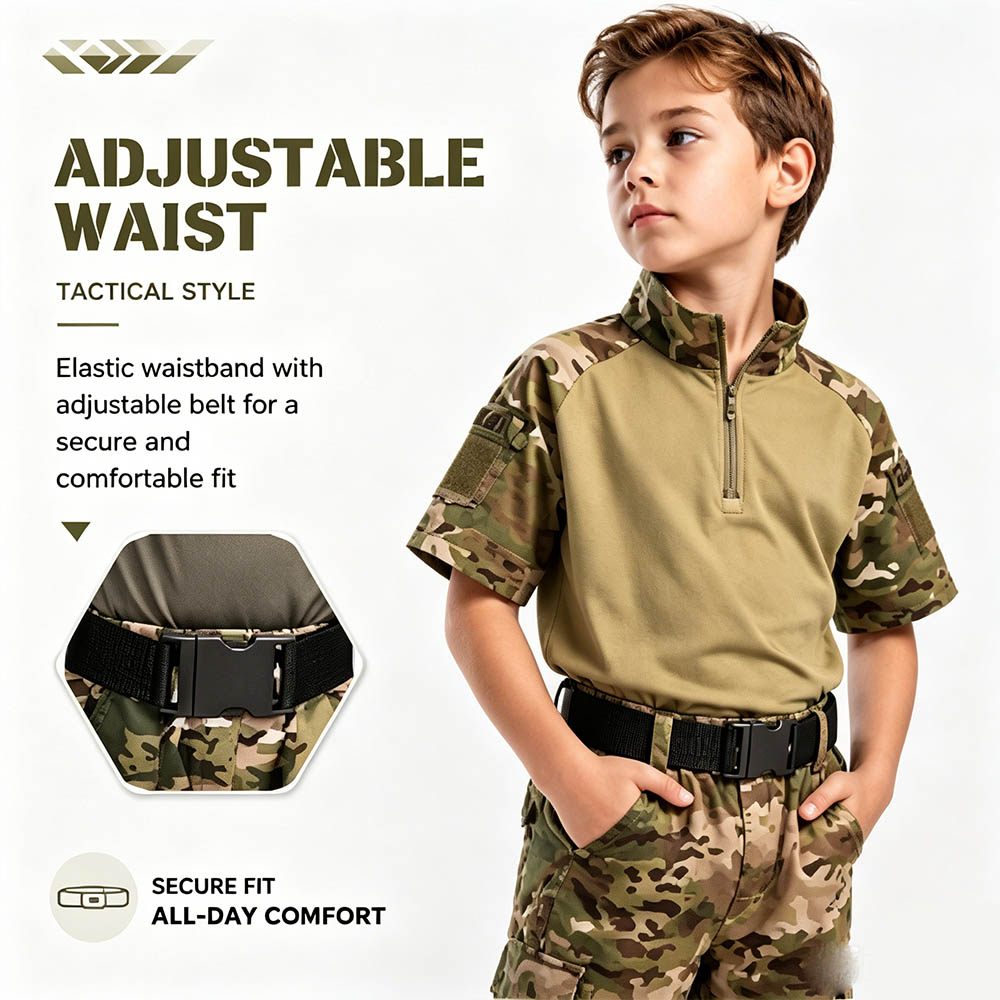 어린이 위장 전술 개구리복 반팔 티셔츠 카고 바지 벨트 - Tactical Military Shirt Cargo 리뷰 및 가격