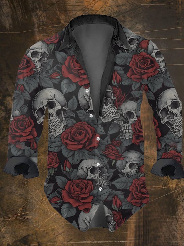 할로윈 남성용 어두운 해골 프린트, 캐주얼 긴팔 셔츠, - Vintage Hawaiian Floral Shirt 리뷰 및 가격