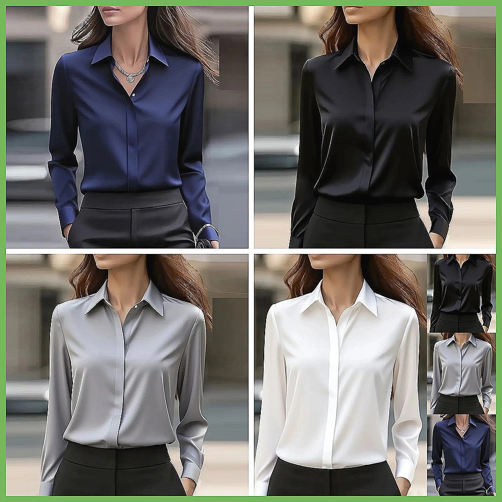 새로운 여성용 오피스 블라우스 긴팔 턴다운 칼라 포멀  - Shirts 리뷰 및 가격