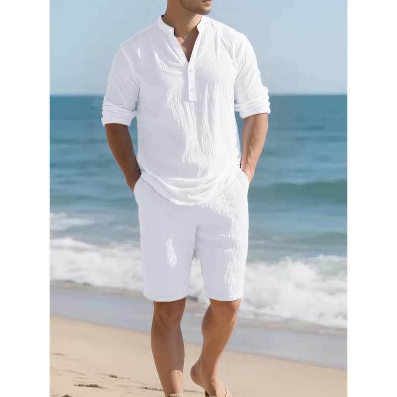 남성용 화이트 린넨 혼방 투피스 세트 헨리넥 긴팔 셔츠 - Mens Linen Shirt Long Sleeve 리뷰 및 가격