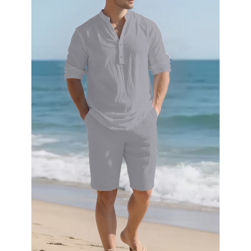 남성용 화이트 린넨 혼방 투피스 세트 헨리넥 긴팔 셔츠 - Mens Linen Shirt Long Sleeve 리뷰 및 가격