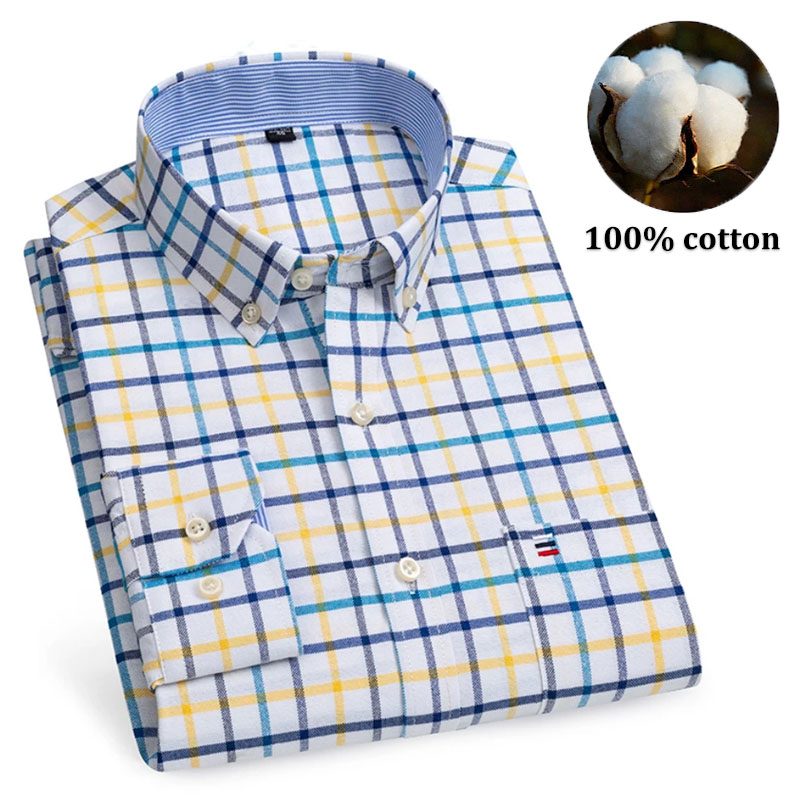 남성용 100% 면 셔츠 긴팔 스트라이프 체크 옥스포드 - Oxford Cotton Casual Shirt Business 리뷰 및 가격