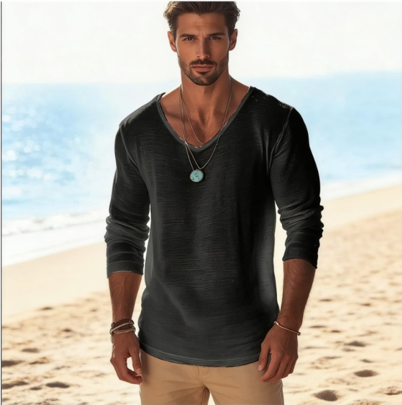 남성 캐주얼 V넥 린넨 혼방 긴팔 티셔츠 통기성 좋은  - Mens Linen Shirt Long Sleeve 리뷰 및 가격