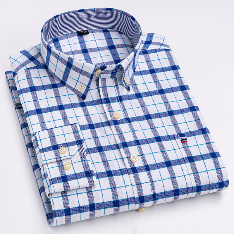남성 캐주얼 셔츠 코튼 옥스포드 격자 무늬 스트립 솔리 - Oxford Cotton Casual Shirt Business 리뷰 및 가격