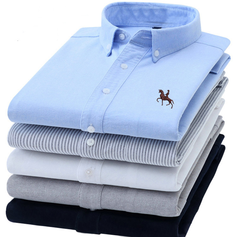 남성용 S-6XL 옥스포드 셔츠 긴 소매 퓨어 코튼 솔 - Oxford Cotton Casual Shirt Business 리뷰 및 가격