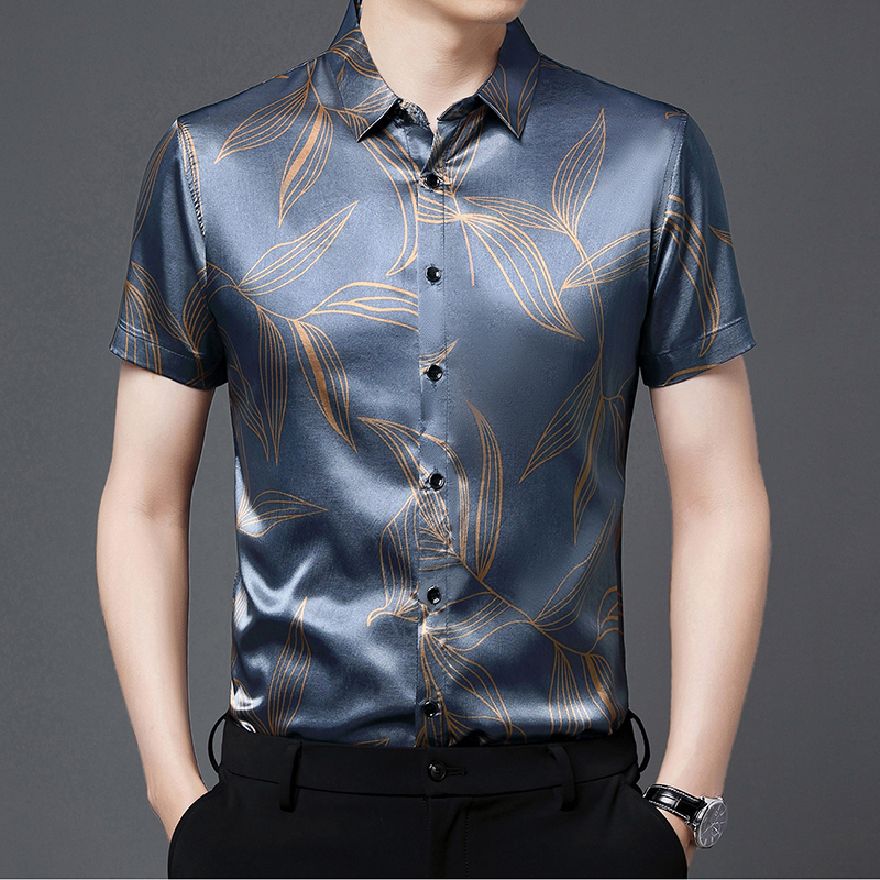 여름 2022 남자의 실크 의류 패션 인쇄 짧은 소매  - Mens Satin Silk Dress Shirt 리뷰 및 가격