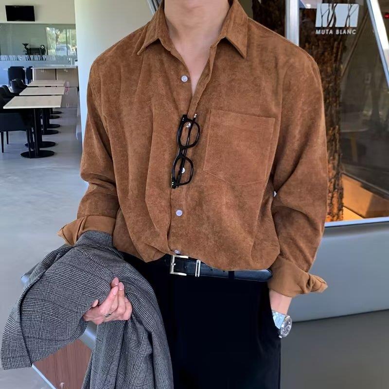 남성 코듀로이 긴팔 블랙 셔츠 가을 패션 빈티지 남성용 - Corduroy Button Up Shirt Men 리뷰 및 가격