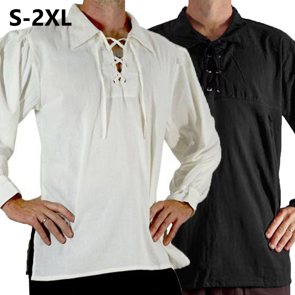 남성 중세 르네상스 의상 해적 셔츠 신랑 튜닉 탑 고딕 - Medieval Gothic Lace Up Pirate Shirt 리뷰 및 가격