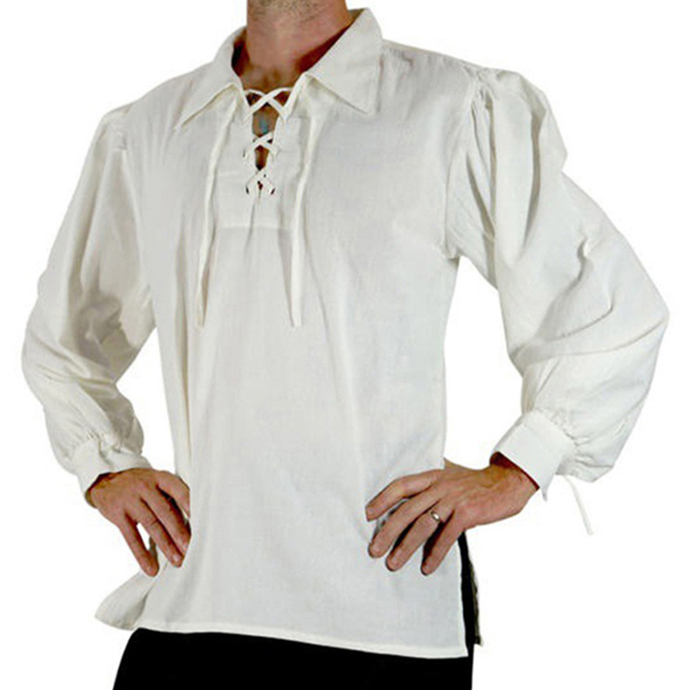 남성 중세 르네상스 의상 해적 셔츠 신랑 튜닉 탑 고딕 - Medieval Gothic Lace Up Pirate Shirt 리뷰 및 가격