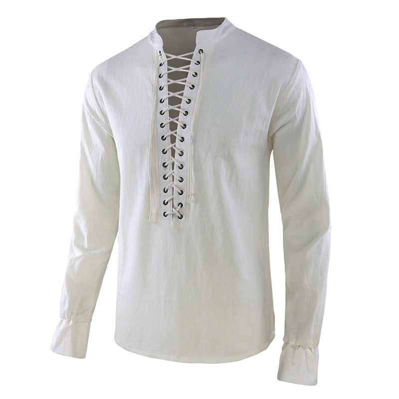 남성용 르네상스 셔츠 해적 중세 바이킹 탑 린넨 긴팔  - Mens Linen Shirt Long Sleeve 리뷰 및 가격