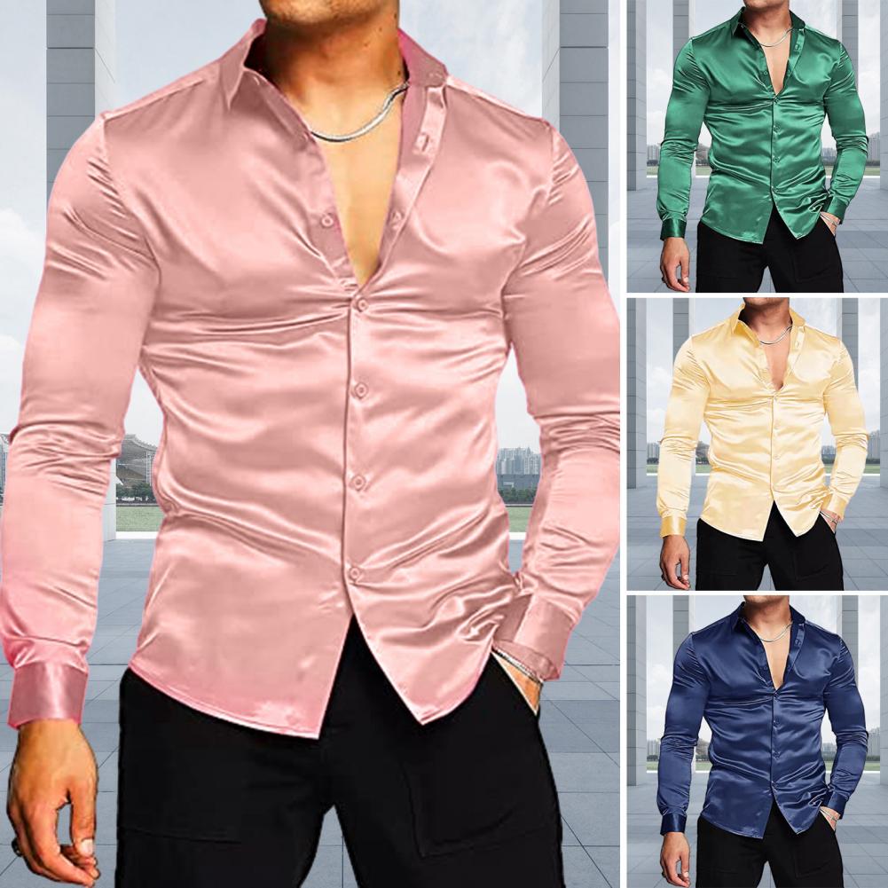 세련된 남성용 광택 실크같은 새틴 셔츠 긴팔 캐주얼 드 - Mens Satin Silk Dress Shirt 리뷰 및 가격