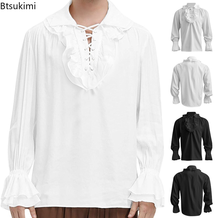 남자 중세 르네상스 해적 셔츠 빅토리아 프릴 Steam - Medieval Gothic Lace Up Pirate Shirt 리뷰 및 가격