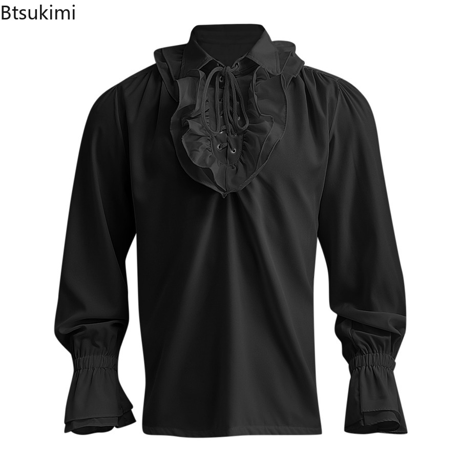 남자 중세 르네상스 해적 셔츠 빅토리아 프릴 Steam - Medieval Gothic Lace Up Pirate Shirt 리뷰 및 가격